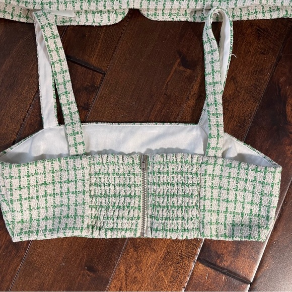 WAYF Tweed Cropped Blazer + Bralette Set Green and Cream Size Small - Picture 13 of 15